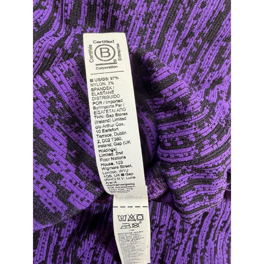 Athleta Flurry Elemental Turtleneck Purple Black Abstract Stripe XXS Top